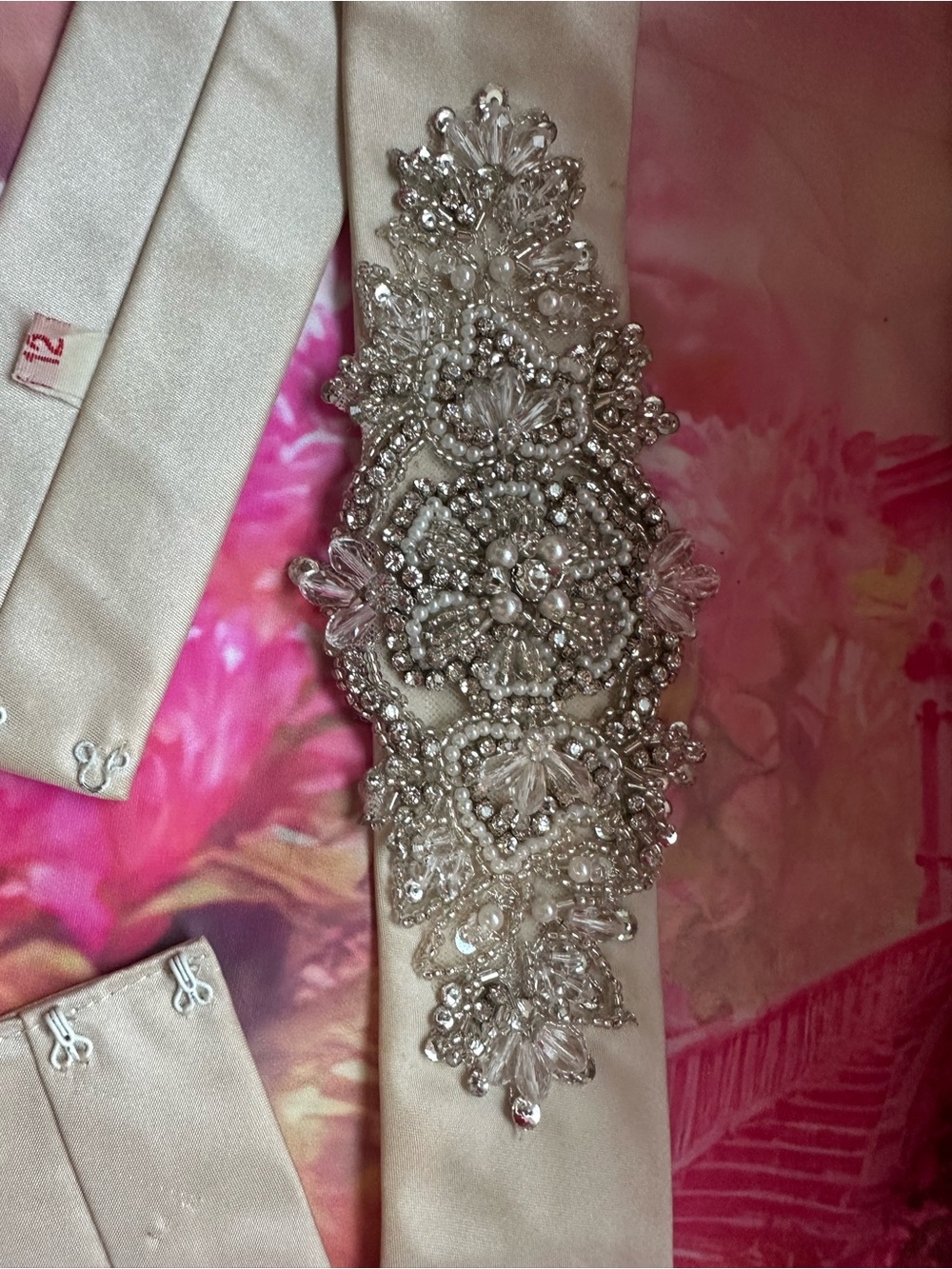 Embellished Ivory Satin Bridal Belt with Crystal Beading